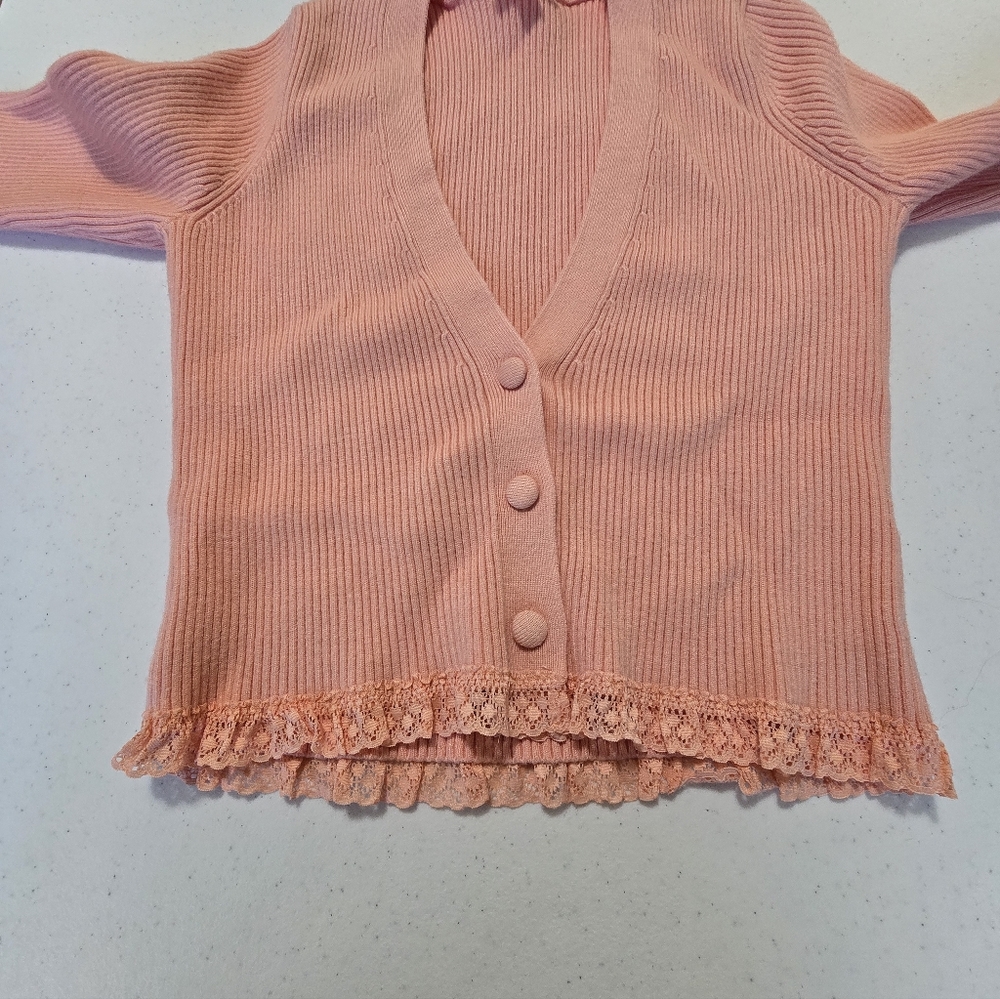 For Love And Lemons Nina Cardigan Peach Pink Women's Medium Lace - Picture 9 of 12
